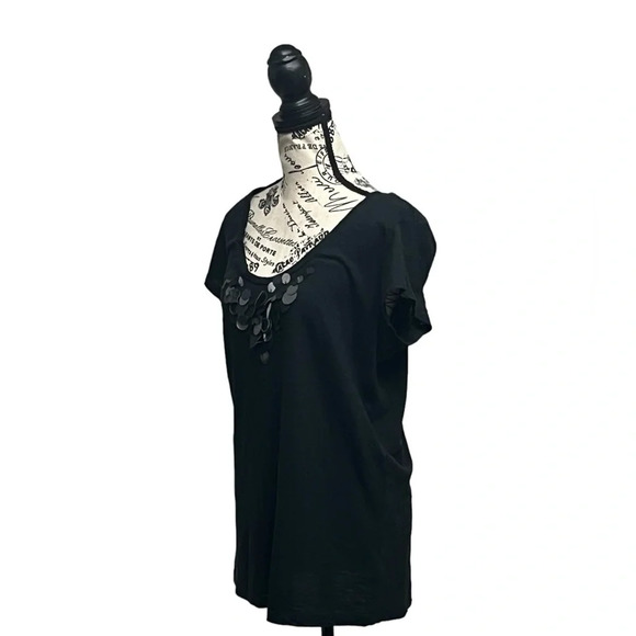 Caslon Womens Size XL NAVY slub Knit Short Sleeve Sequin Modest  Cotton Tee Boho - Picture 2 of 10